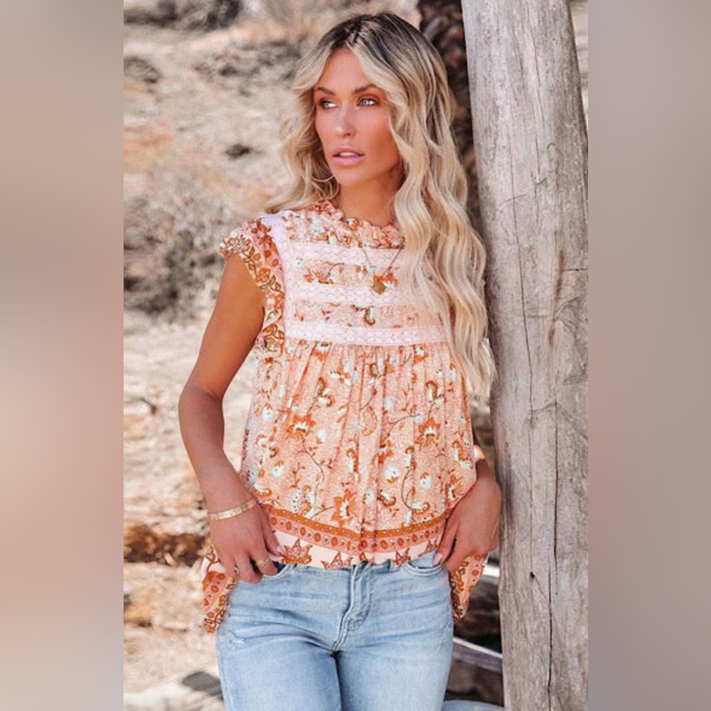 In Bloom Peach and Coral Patterned Blouse - Picture 3 of 11